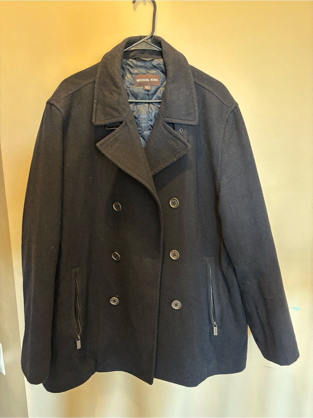 Michael Kors Black Double-Breasted Wool Peacoat Men’s